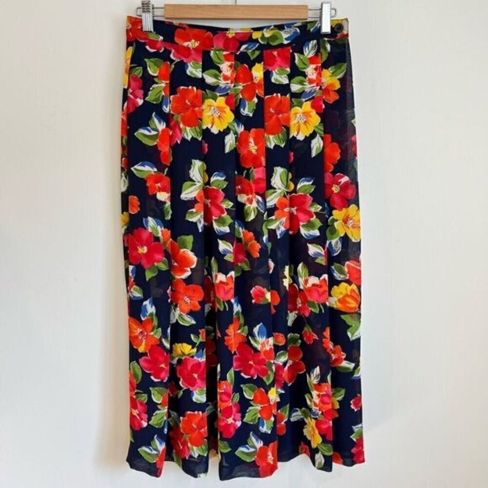 Vintage Liz Claiborne Petite Collection Women’s 12 Lined Navy Blue Floral Skirt